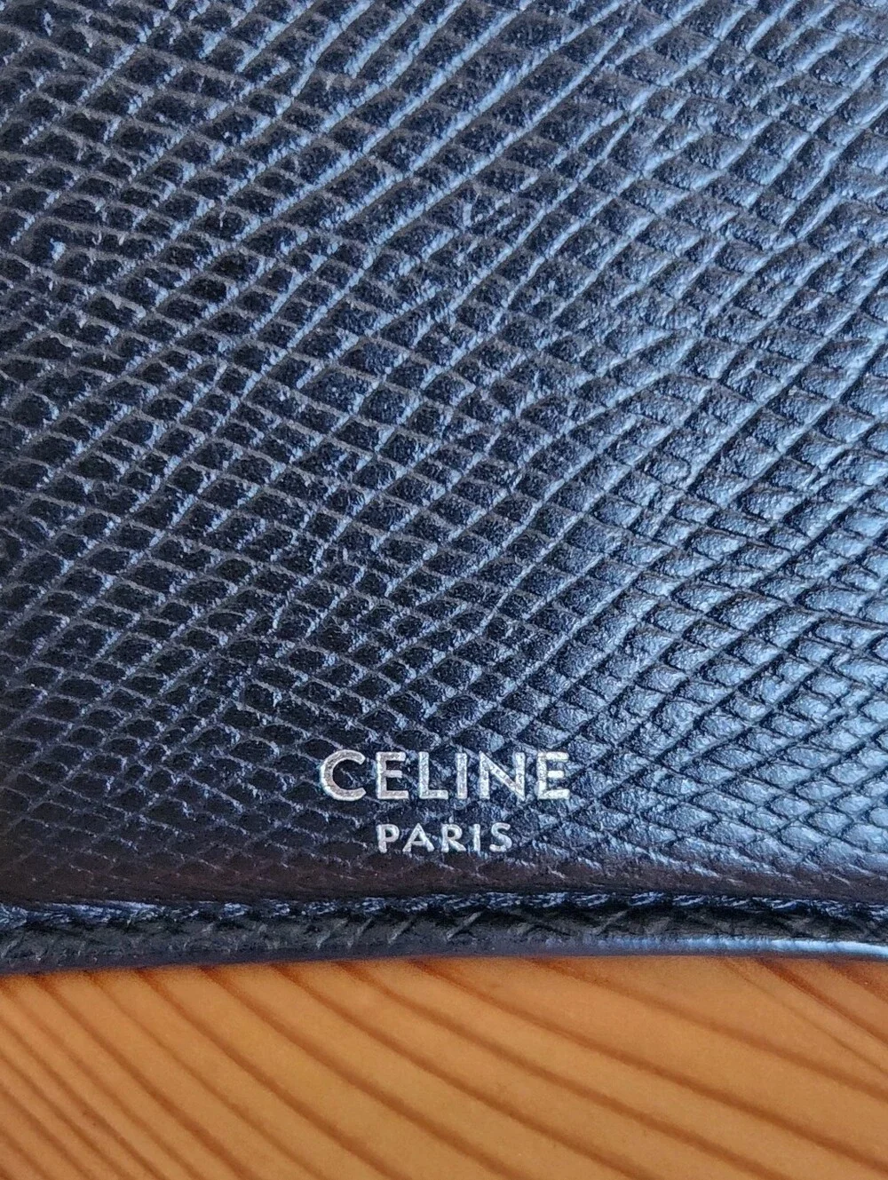 Celine Zipped Compact Card Holder In Grained Calfskin W/ Box